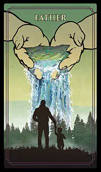 Father Masculine Archetype Card green with waterfall