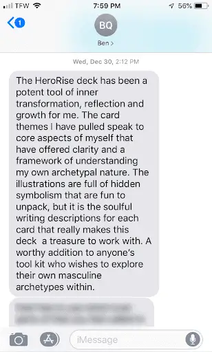 Reveiw of Masculine Archetype Deck by fan text message