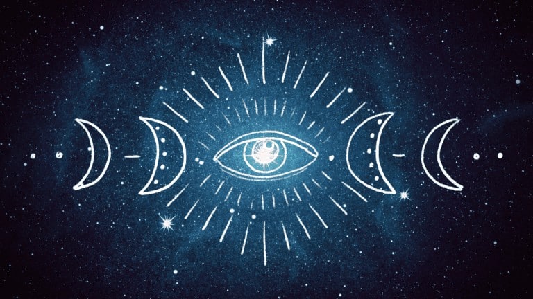 Stars and masculine eye symbol with moon