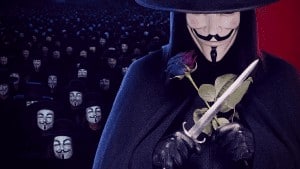 V for Vendetta with people in masks