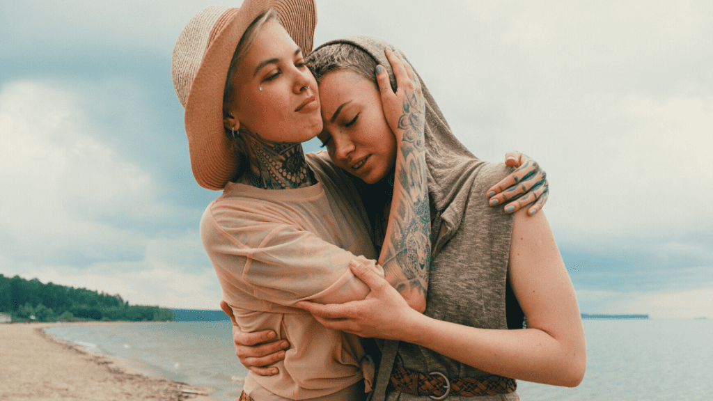 Women embracing being friends and twin flames